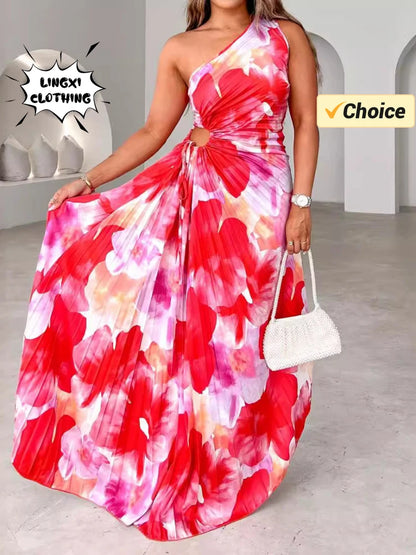 Boho Glam One-Shoulder Maxi Dress