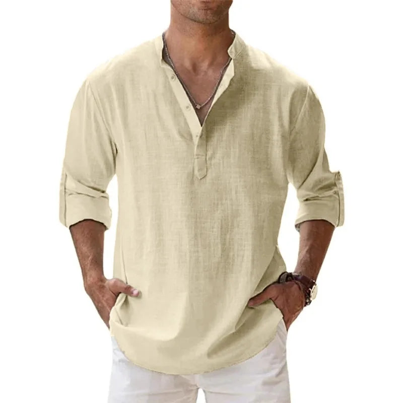Lightweight Cotton Henley Beach Shirt