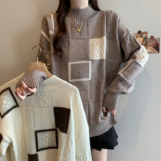 Loose Fit Color Block Knit Sweater