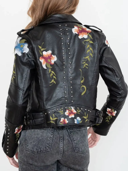 Floral Embroidered Biker Jacket