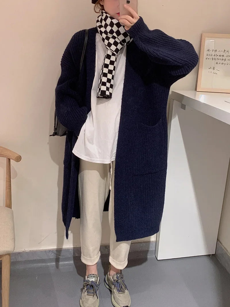 Plush Wave Maxi Knit Pocket Cardigan