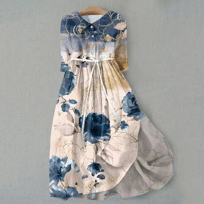Elegant Bloom Cinched Waist Midi Dress