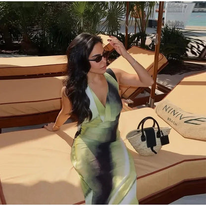 Chic Tie-Dye Backless Lace-Up Dress