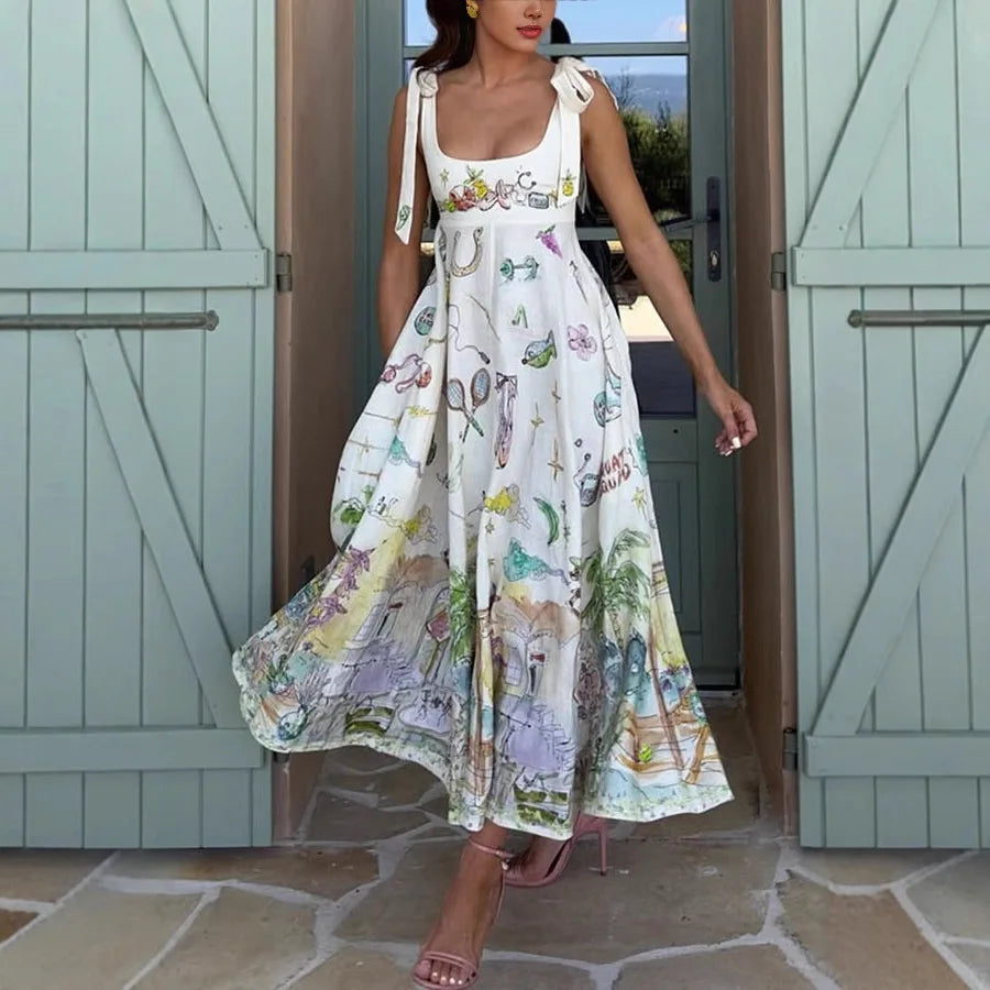 Floral Whisper Lace-Up Summer Dress