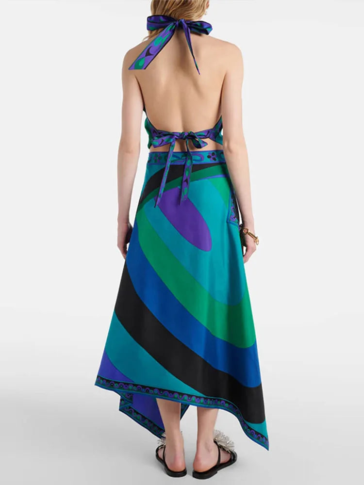 Bold Bloom Halter Skirt Set
