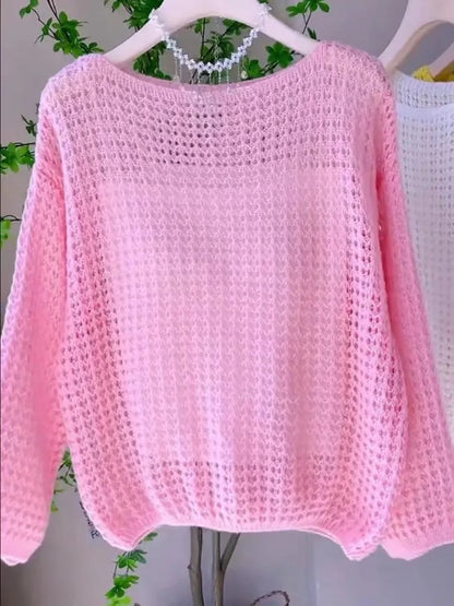 Thin Hollow Knit Cropped Sweater