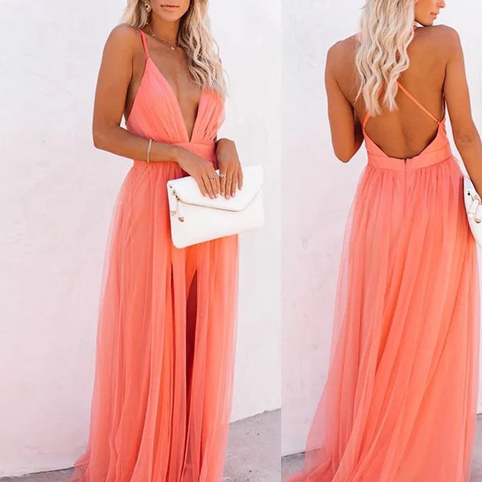 Lace Glam V-Neck Maxi Dress