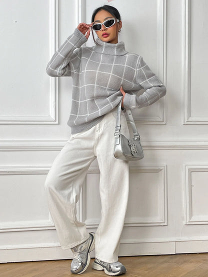 Plaid Muse Turtleneck Knit Sweater
