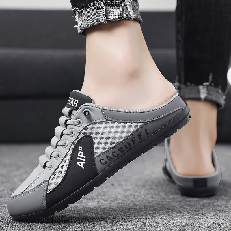 Breathable PU Leather Mesh Slides