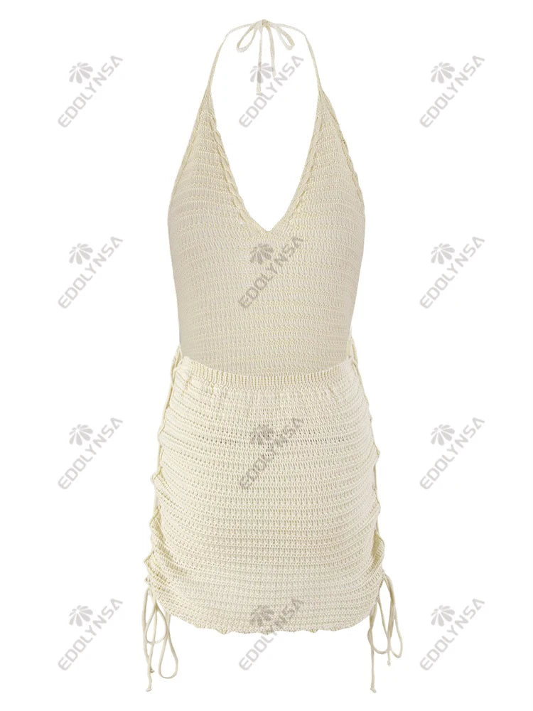 Knit Halter Cross-Strap Mini Dress