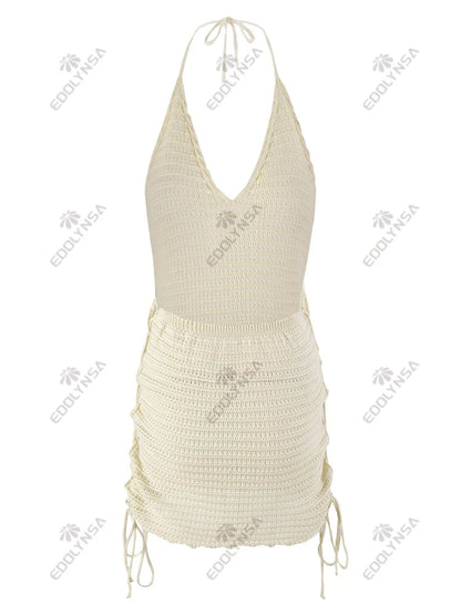 Knit Halter Cross-Strap Mini Dress