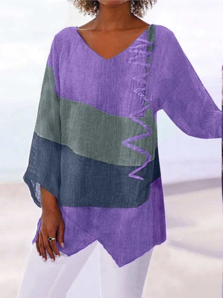 Chic Patchwork V-Neck Tee