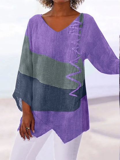 Chic Patchwork V-Neck Tee