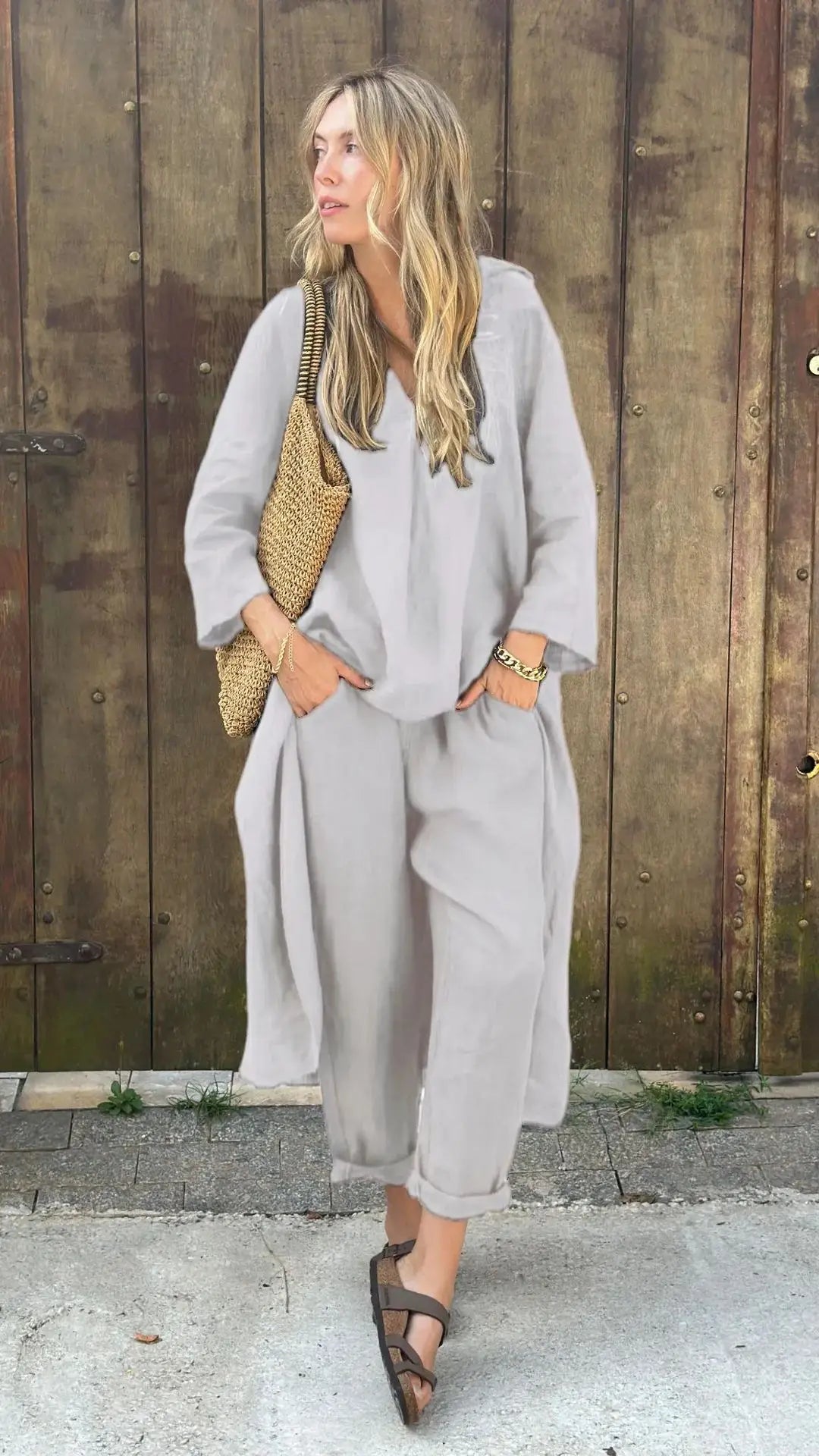 Modern Grace V-Neck Pants Set