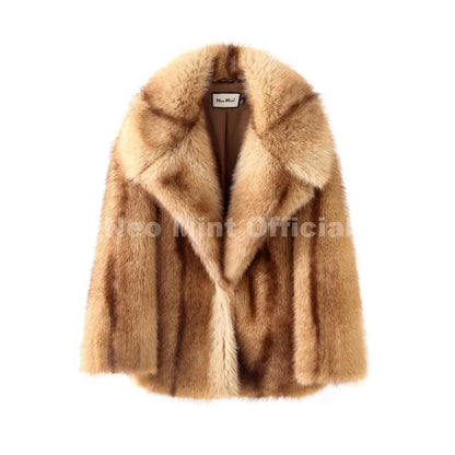 Women’s Luxury Yellow Striped Faux Fur Coat