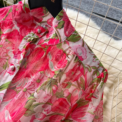 Silk Chiffon Floral A-Line Dress