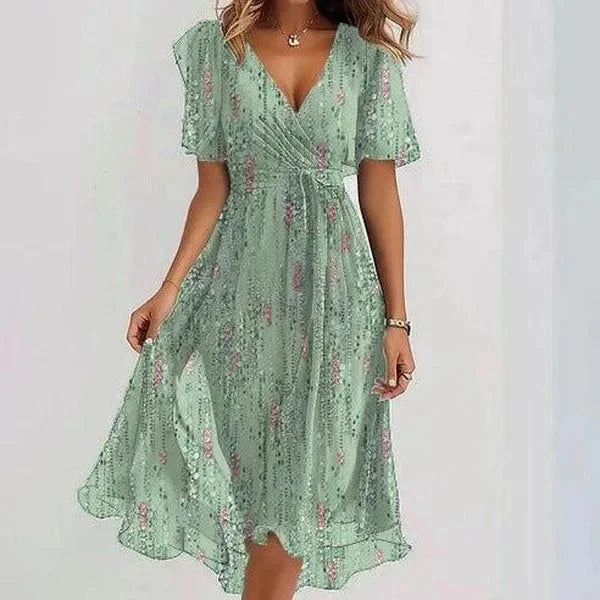Printed V-Neck Knee Dress
