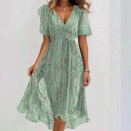 Printed V-Neck Knee Dress
