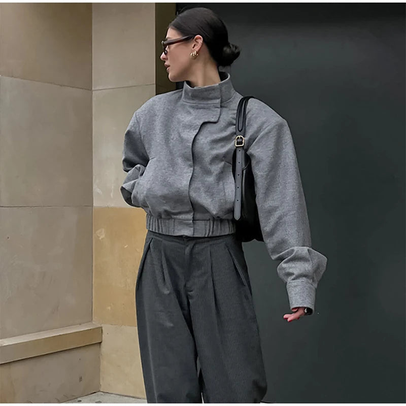 Elegant Gray Woolen Coat