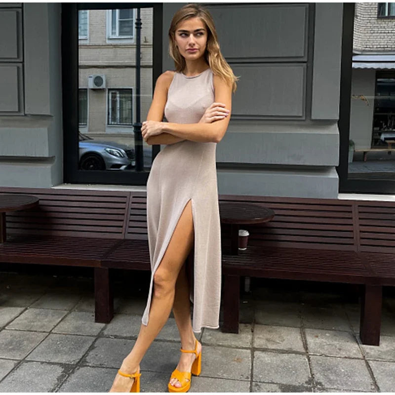 SculptKnit Sleeveless Split Midi Dress