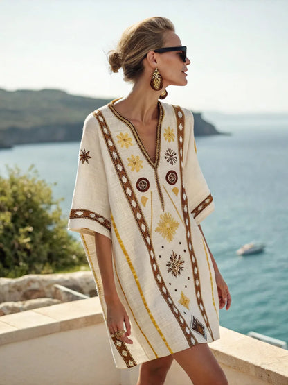 Coastal Bloom V-Neck Holiday Dress
