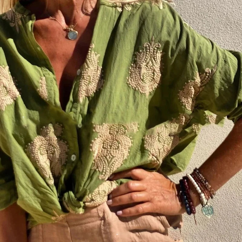 Autumn 3D Print Button-Up Shirt