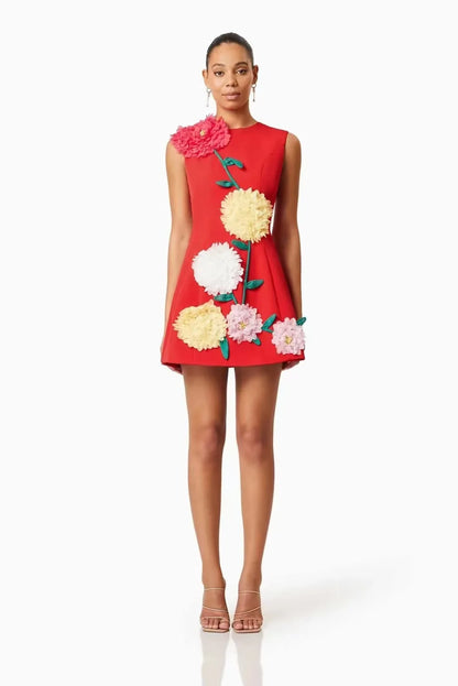 Floral Fusion 3D Print Dress