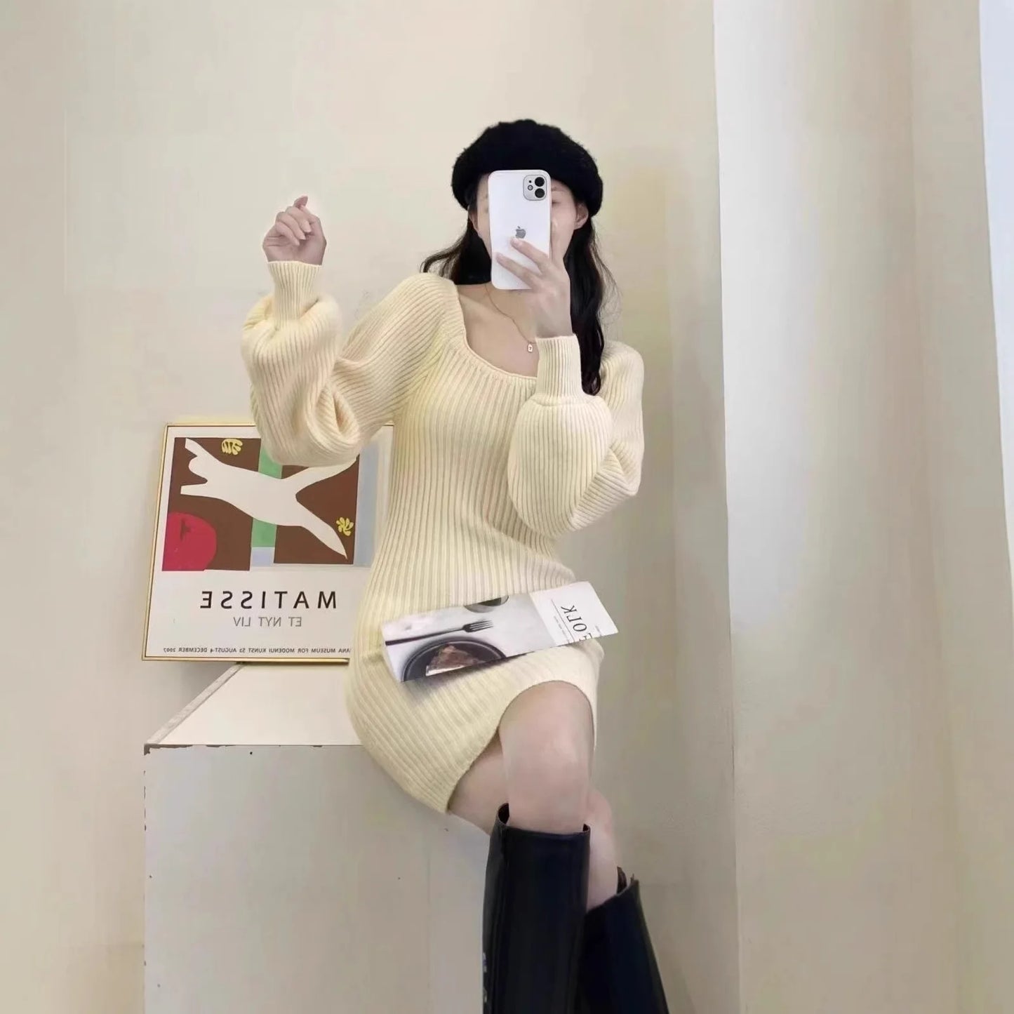 Slim Fit Knitted Dress — Sexy Red Long Sleeve Mini