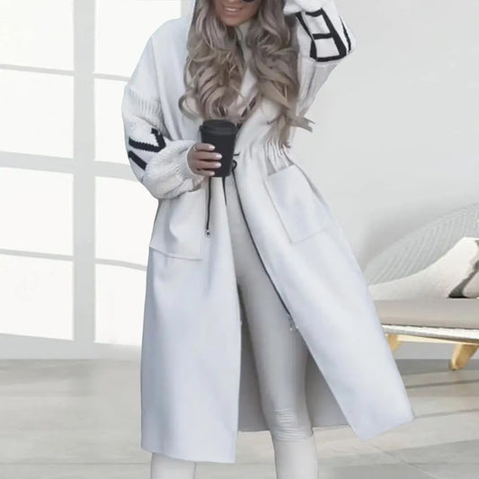 Cozy Script Knit Sleeve Hooded Coat