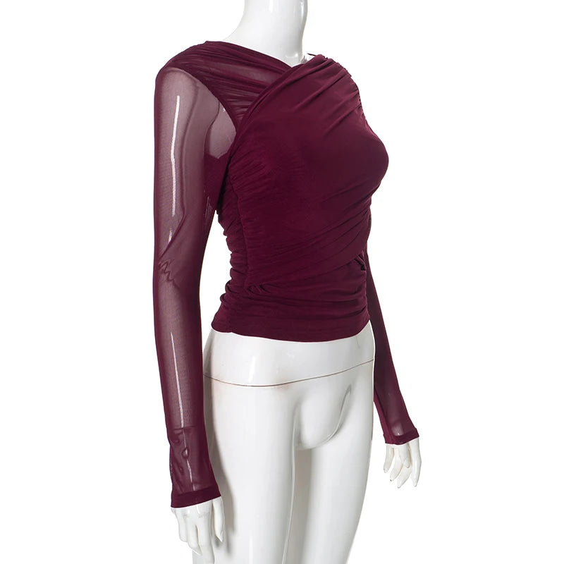 Luxe Sheer Cross Neck Mesh Top