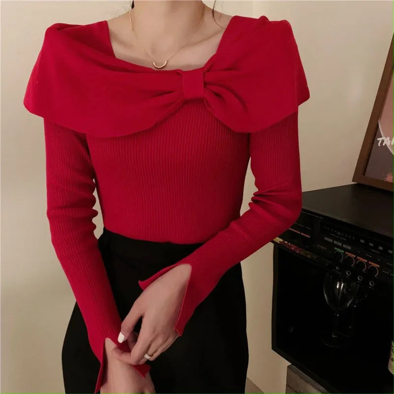 Elegant Butterfly Knot Top — Women's Slim Knitwear