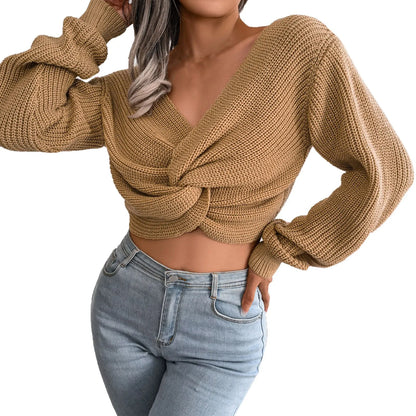 Twist Luxe V-Neck Crop Sweater