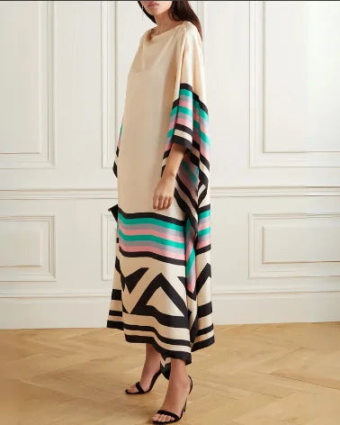 Elegant Boho Striped Patchwork Maxi Dress