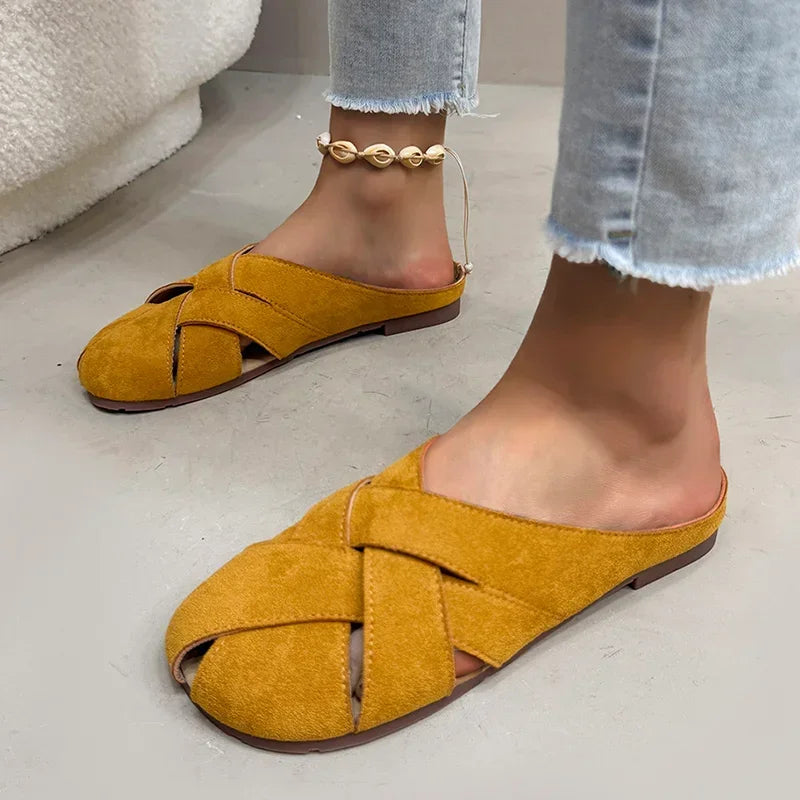 Retro Crossover Flat Mules for Women