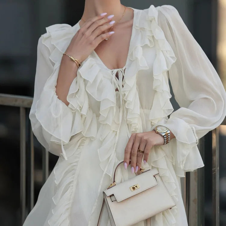 Sexy Sheer Lace Mesh Shirt Dress