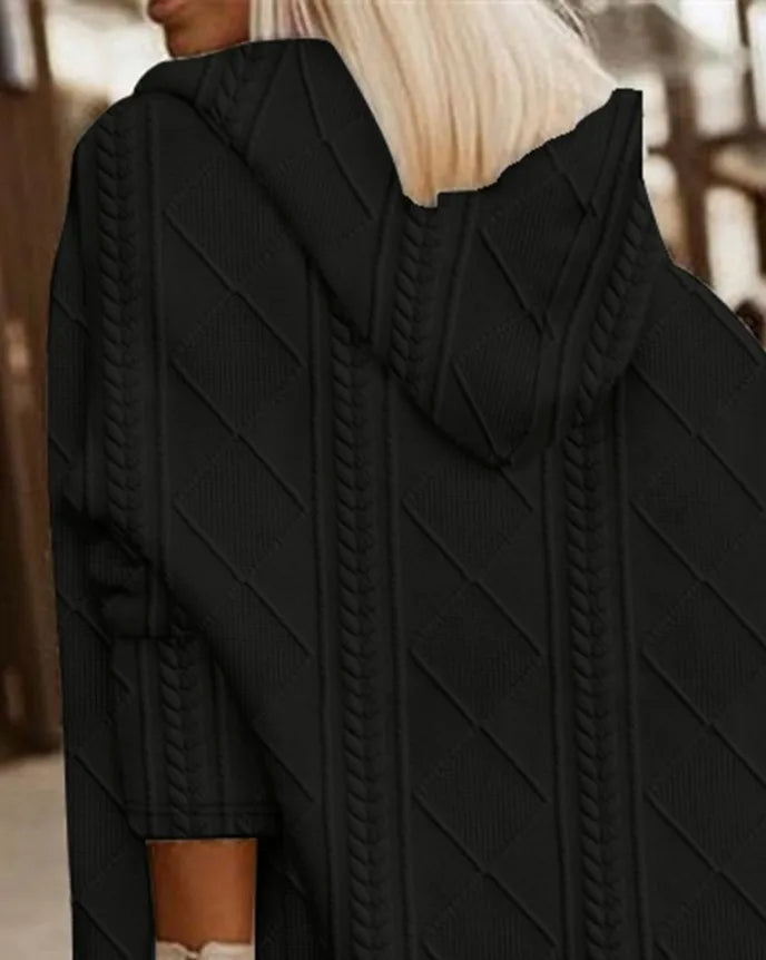 Cable Knit Hooded Windbreaker Coat