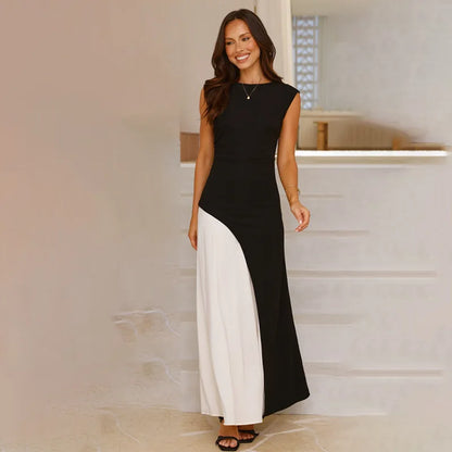 Glam Contrast Maxi Evening Dress