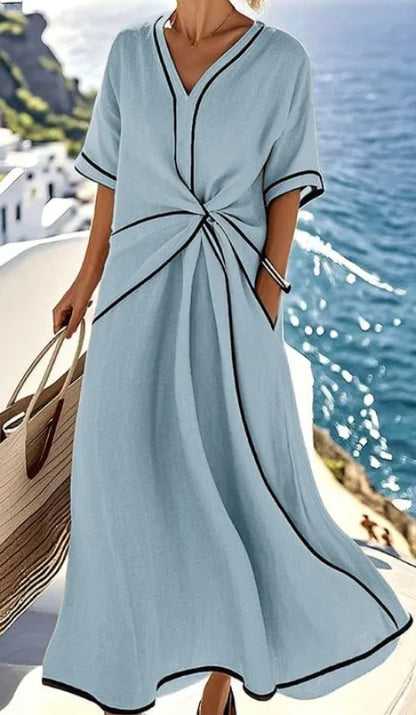 Coastal Charm Contrast Midi Dress