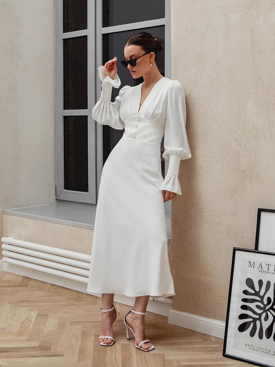 Sophisticated Slim V Neck Chiffon Dress