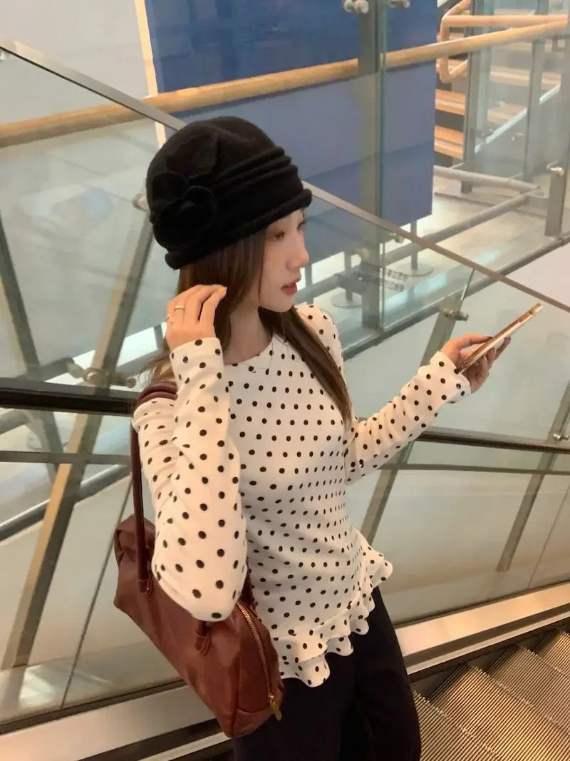 Ruffle Hem T-Shirt — Cute Polka Dot Casual