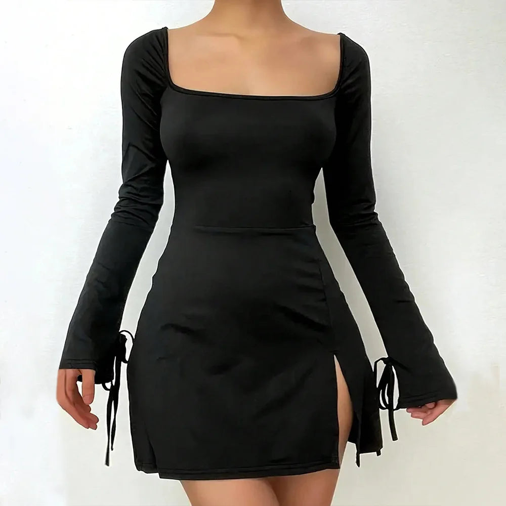 Glam Slit Long Sleeve Mini Dress