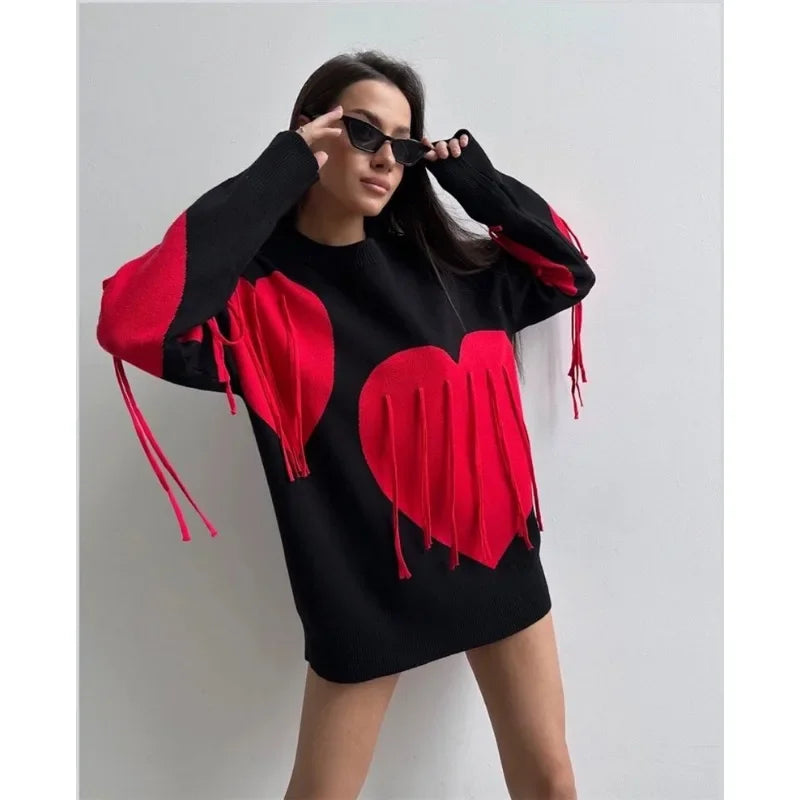 Playful Heart Tassel Sweater