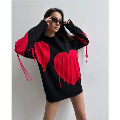 Playful Heart Tassel Sweater