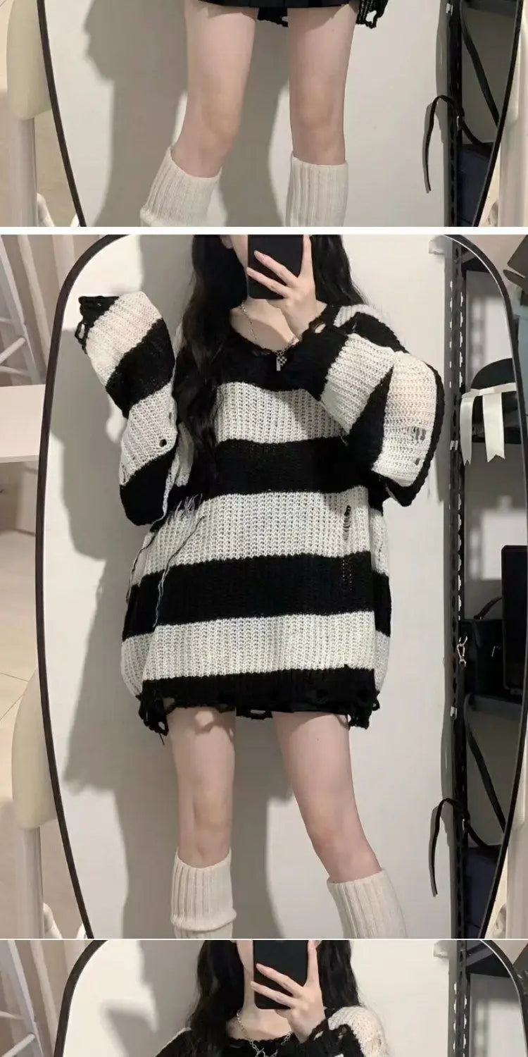 Black & Pink Striped Knitted Sweater