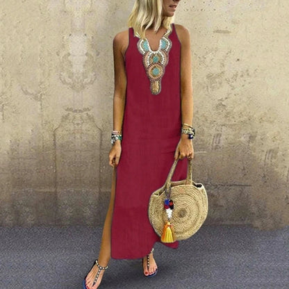 Cotton Slit Hem Boho Dress