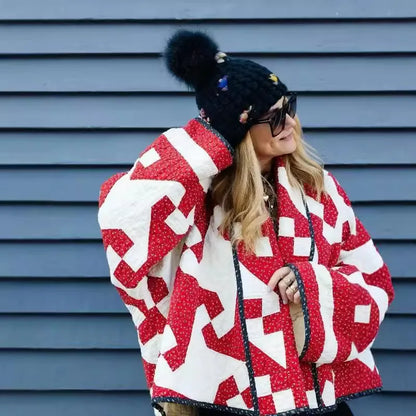 Crimson Geo Cozy Cotton Parka