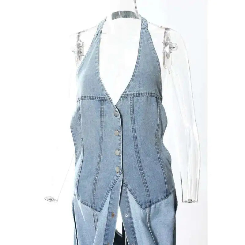 Deat Spliced Belt Denim Coat