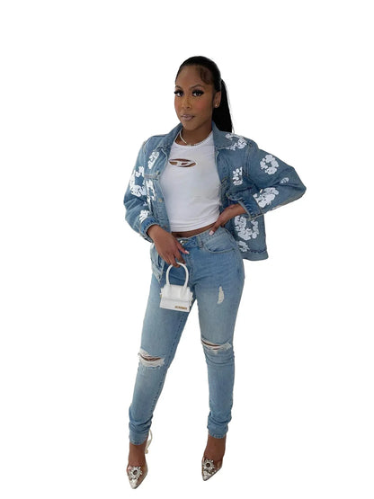 Bloom Fade Floral Denim Street Jacket