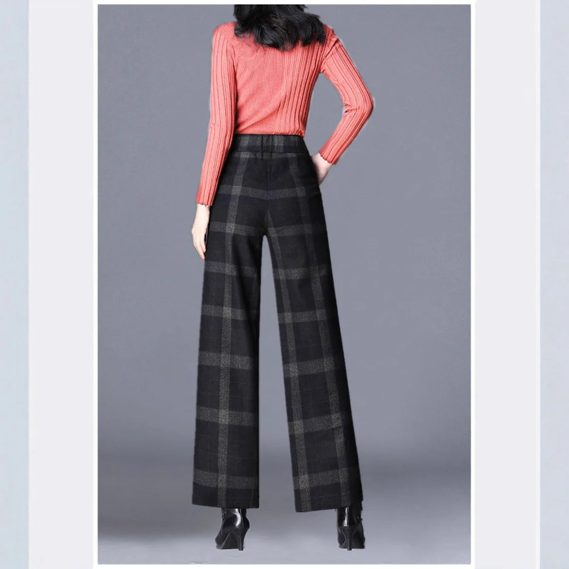 Plaid Wool Wide-Leg Pants