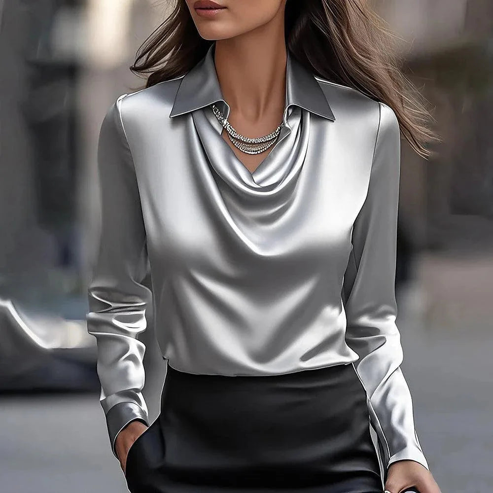 Vintage Satin Long-Sleeve Blouse